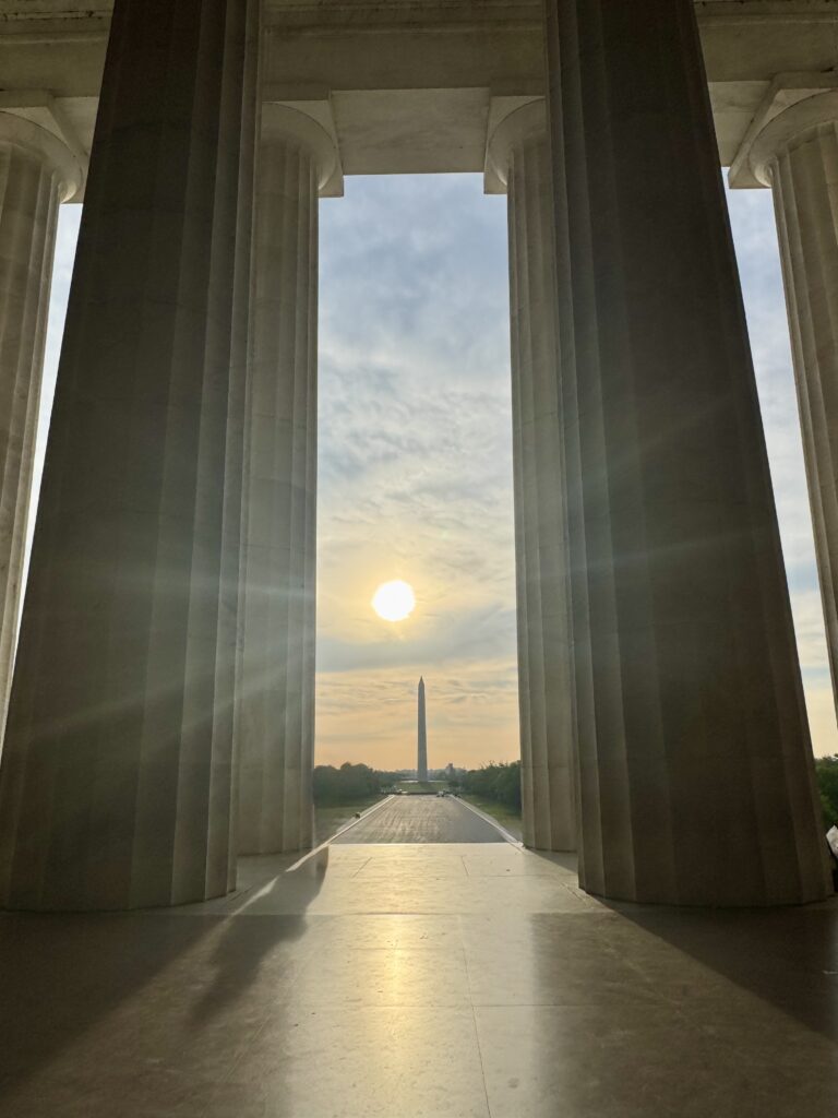 Washington Monument taken from Lincoln Memorial in Washington DC